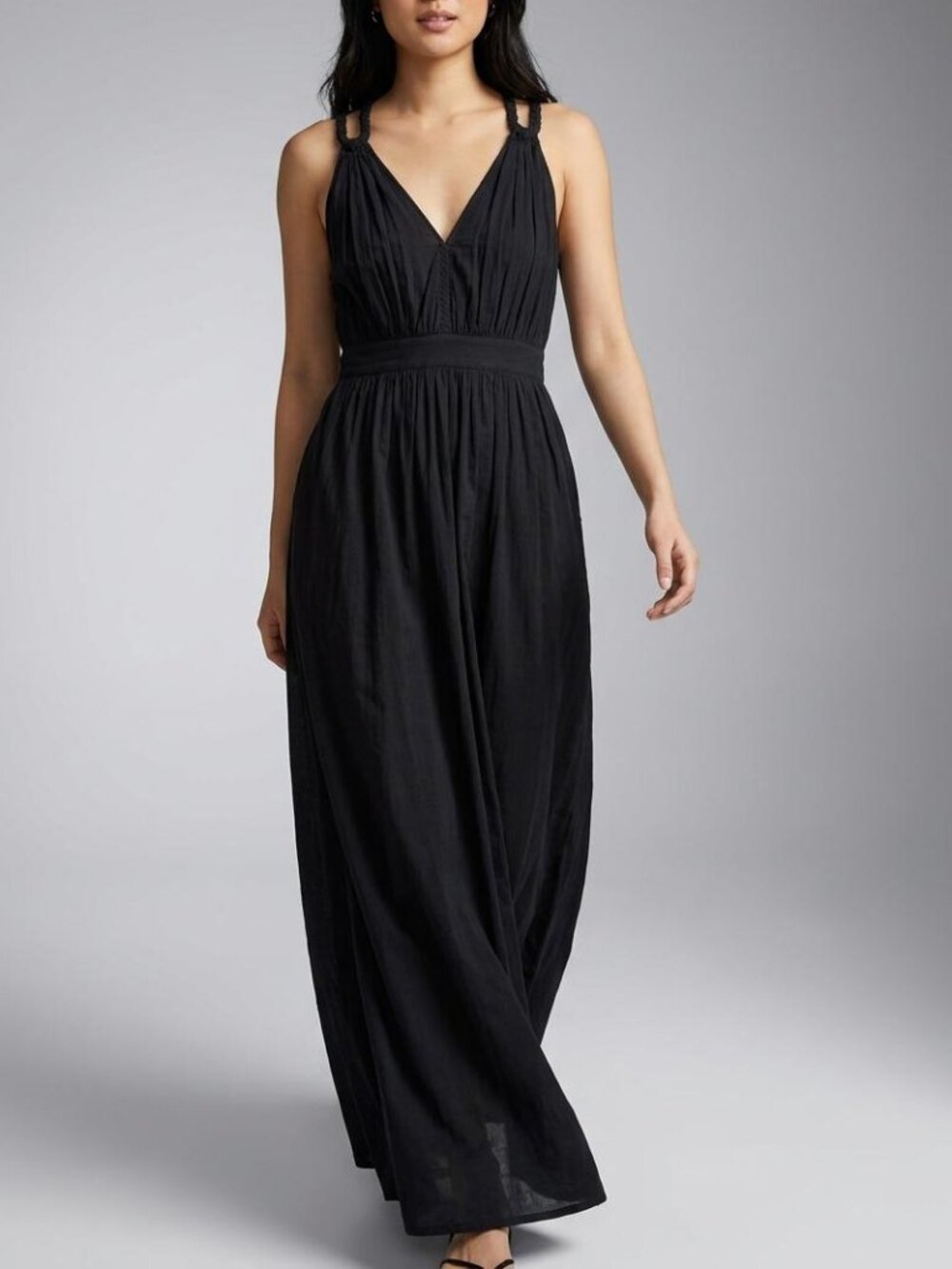 Topshop Black Braided Strap V-Neck Maxi Dress